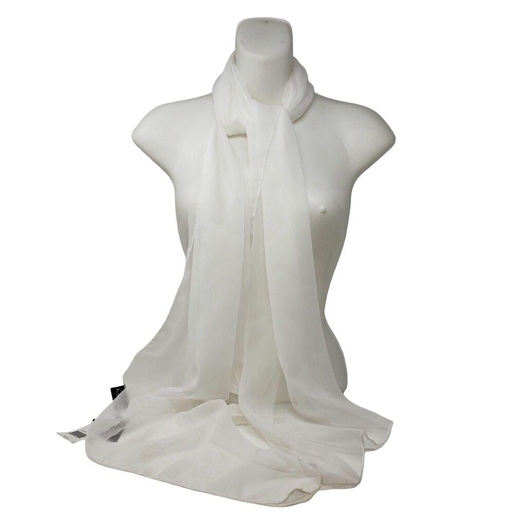 Cejon Scarf Womens One Size White Chiffon Rectangle Sheer Lightweight Wrap